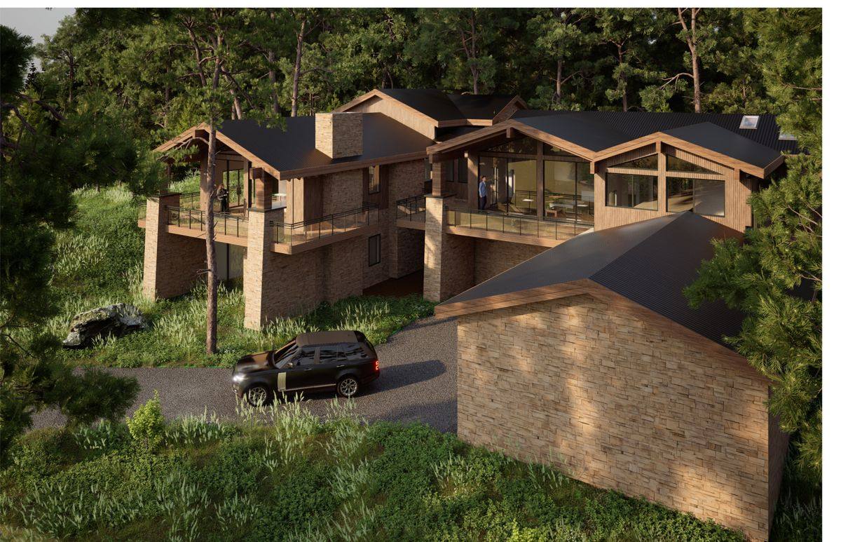 Aerial view of the entry drive — Park City rendering